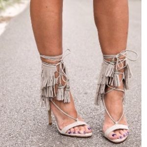 Heeled lace up suede sandals